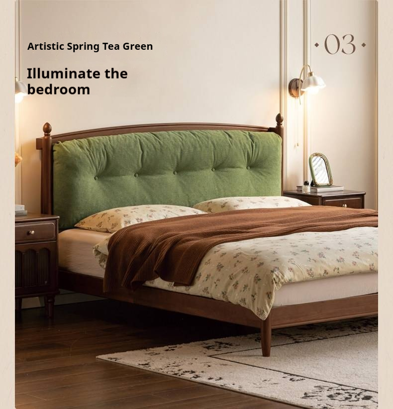 Black Walnut Solid Wood Genuine Leather Soft Bed