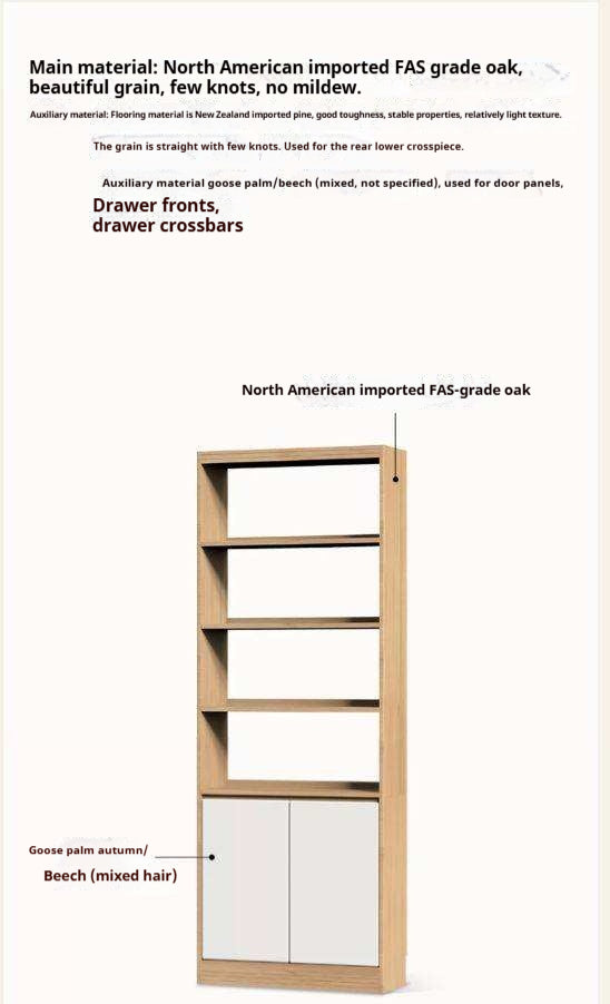 Oak Solid Wood Cream Style Bookcase