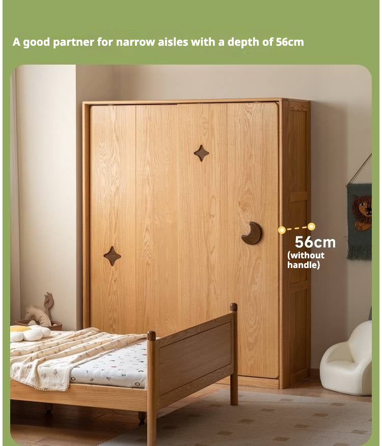Oak Solid Wood Kids Sliding Door Wardrobe