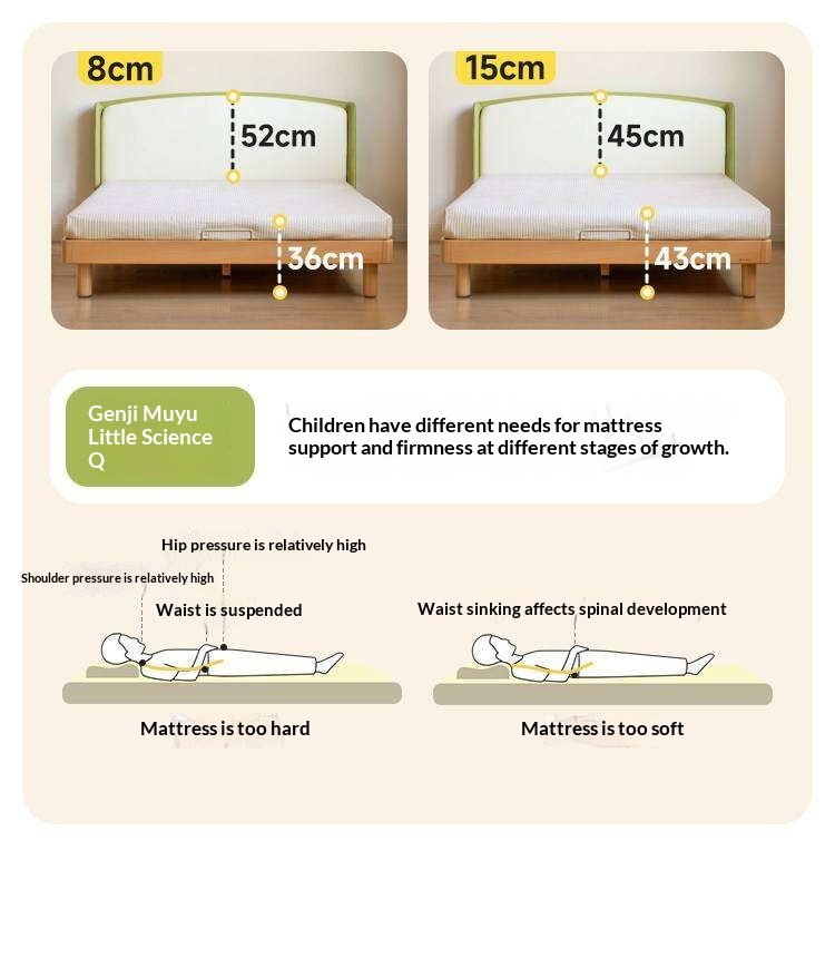 Beech Solid Wood Kids Upholstered Low Platform Bed with Curved Headboard