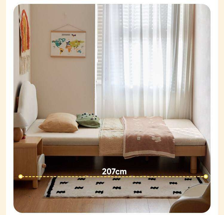 Beech Solid Wood Upholstered Kids Bed with Cloud-Shaped Headboard