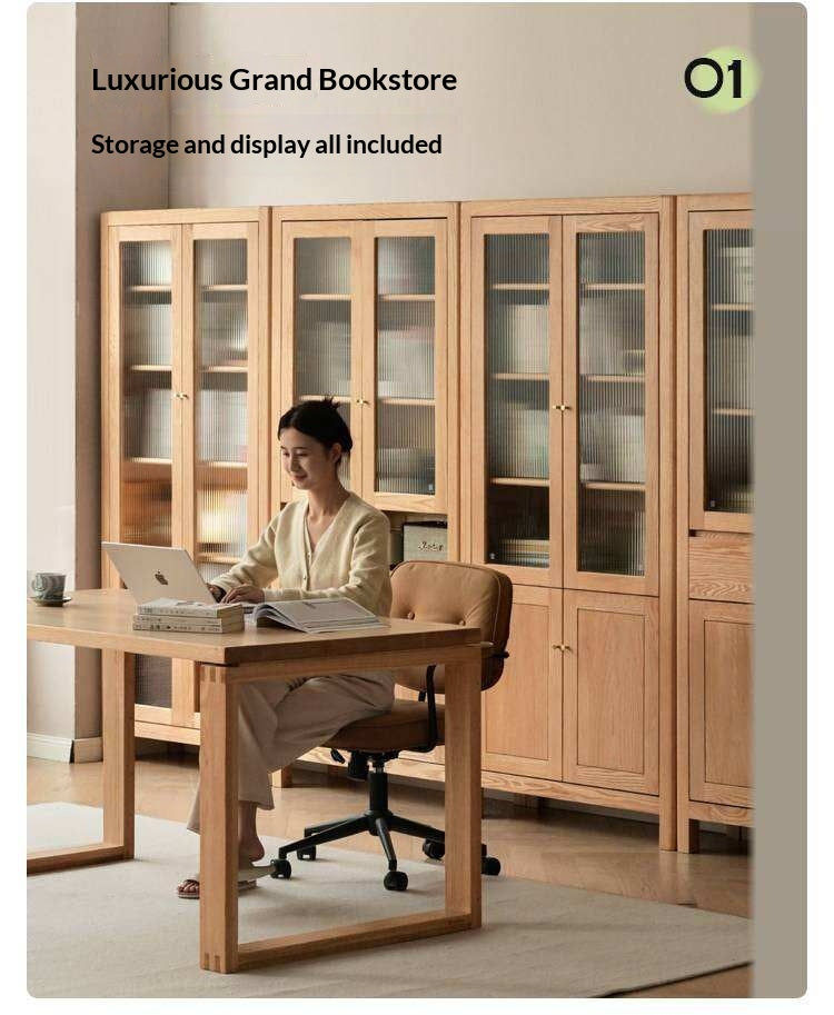 Oak, Solid Rubberwood Modern Minimalist Combination Bookcase