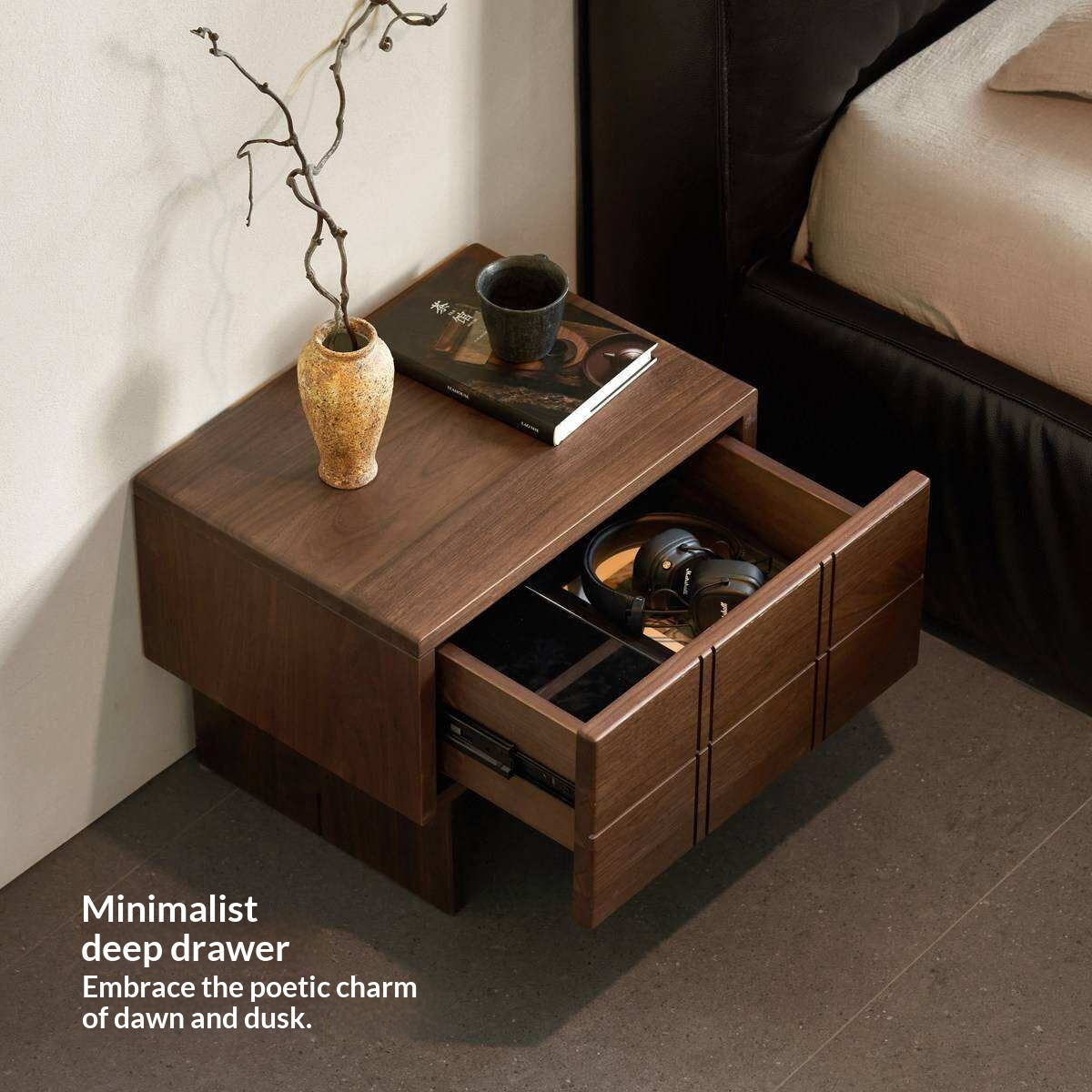 Black Walnut, Oak Wood Wabi-Sabi Style Nightstand