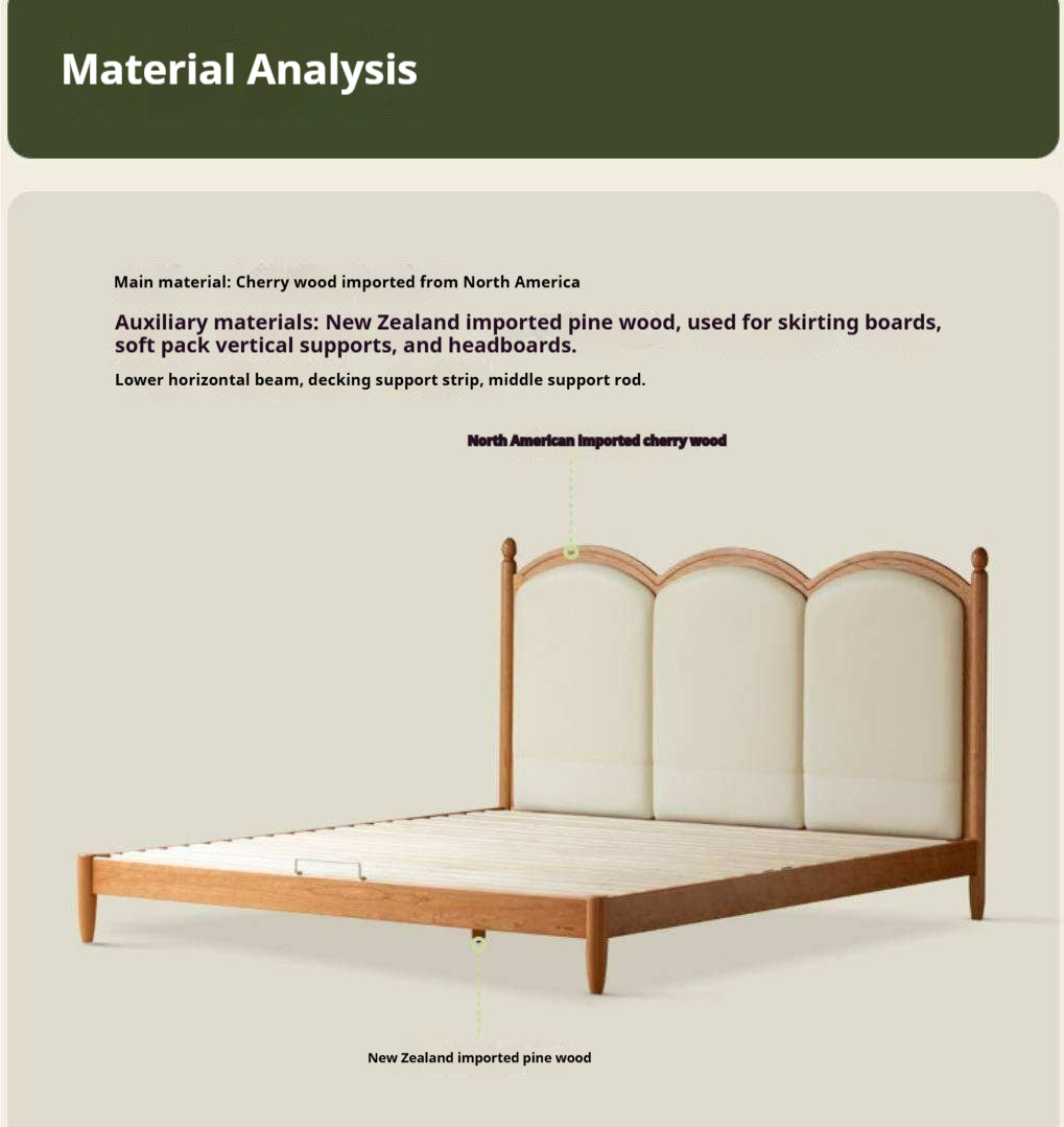 Cherry Wood Solid Wood French Country Bed with Scalloped Arch Panel Headboard