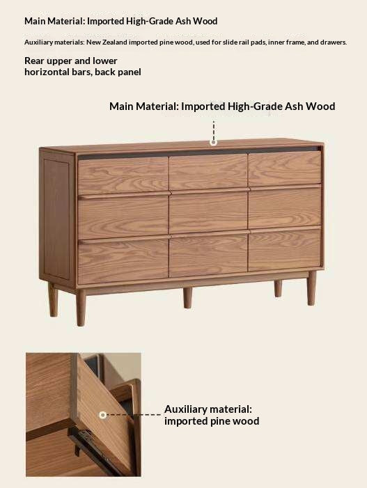 Ash Solid Wood Modern Side Cabinet with Shelved Interior