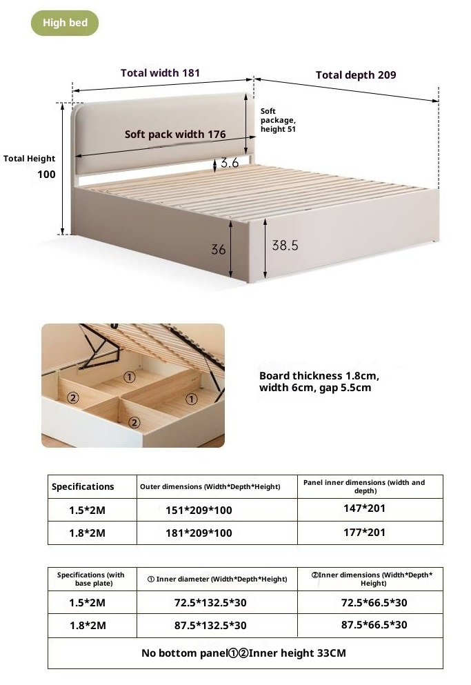 Rubberwood Solid Wood Bed Modern Minimalist Box Bed White Cream Style
