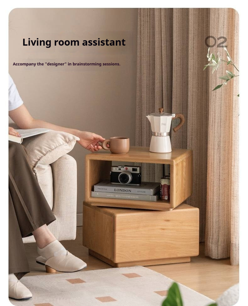 Beech Solid Wood Floor Rotating Side Table