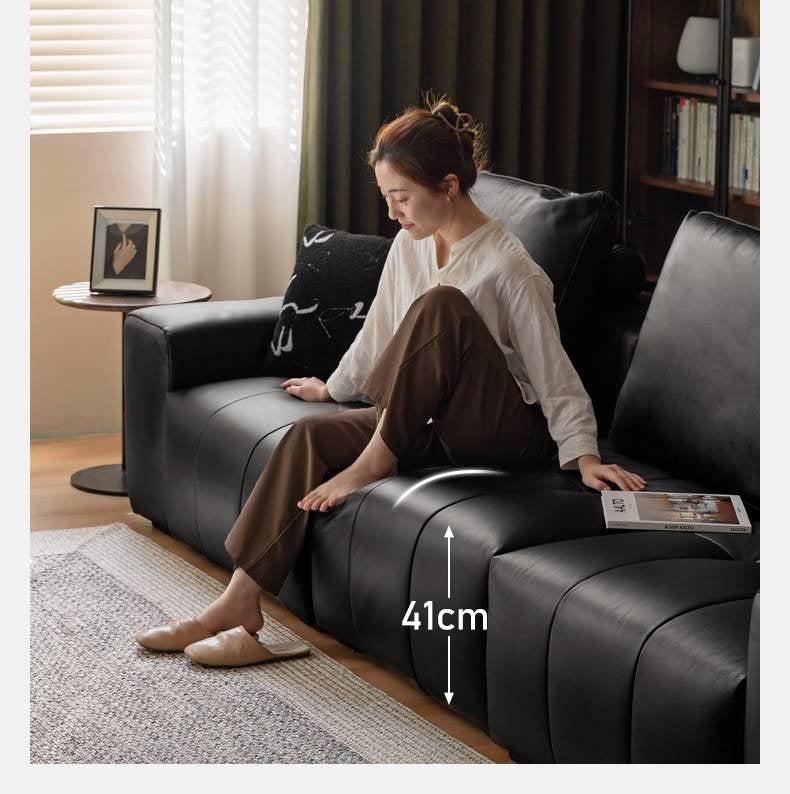 Genuine leather italian minimalist first-layer cowhide black pixel module sofa.