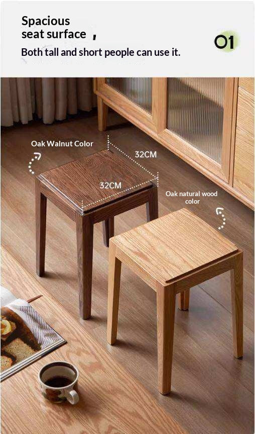 2pcs - Beech, Oak, Ash, Cherry Solid Wood, Solid RubberWood Foldable Nordic Square Stool