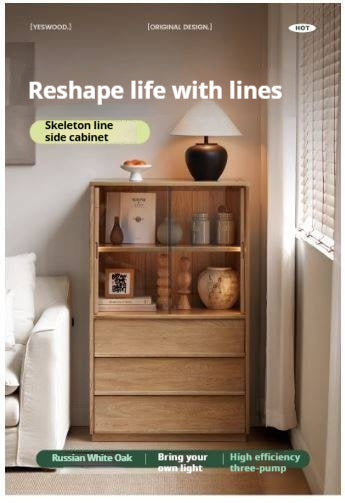 Oak Solid Wood Modern Side Cabinet.