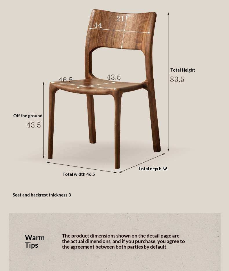 4 pcs Black Walnut Solid Wood Dining Chair with Sculpted Backrest Design