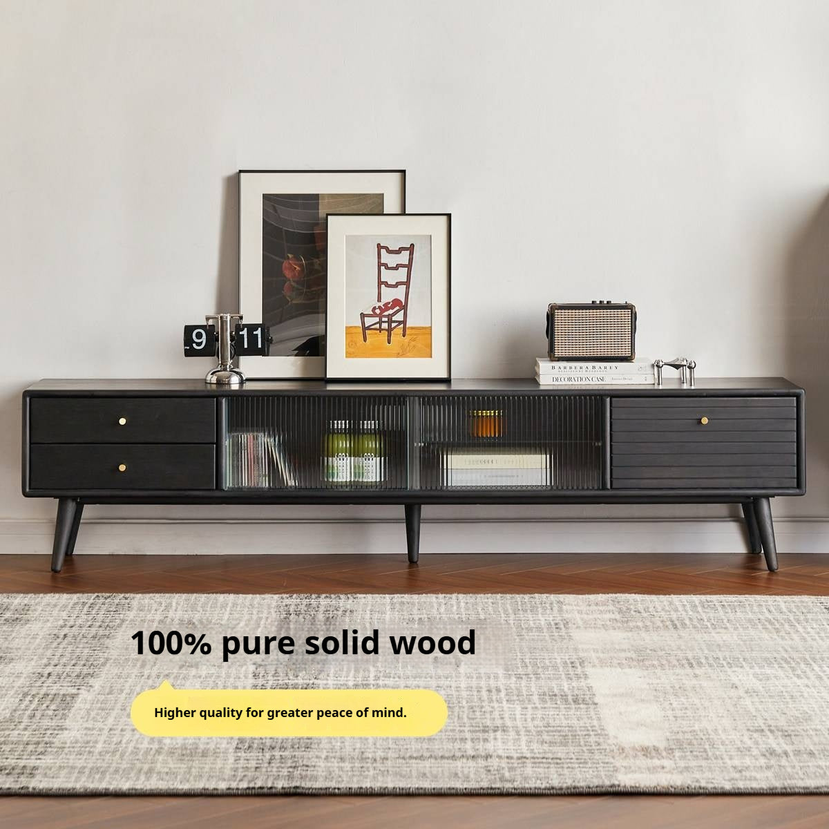 Solid Rubberwood Scandinavian TV Stand