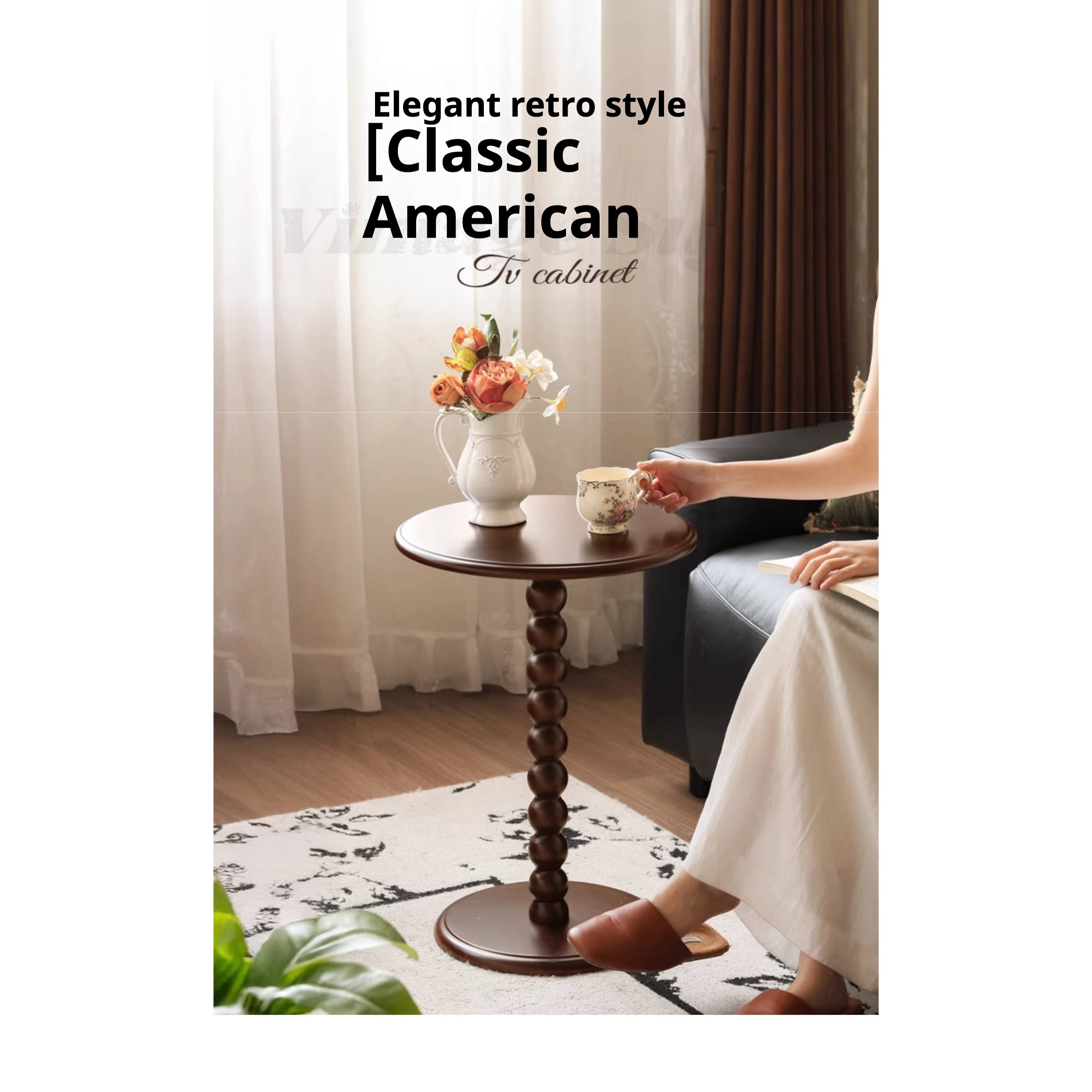 Black Walnut, Poplar, Solid Rubberwood American Retro Side Table.