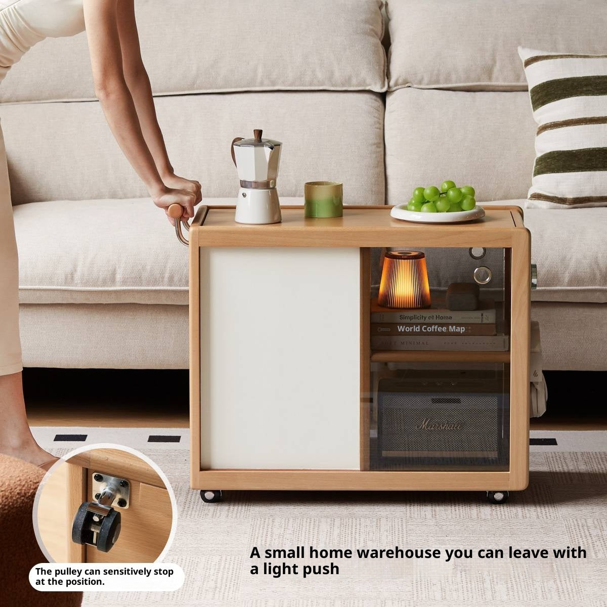 Beech Solid Wood Modern Corner Mobile Side Table