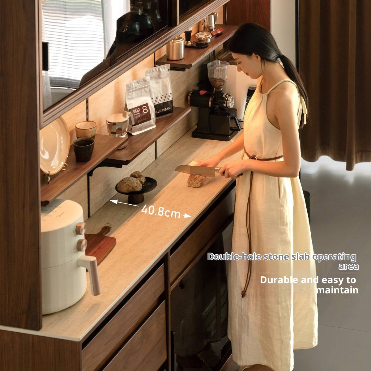 Black Walnut Solid Wood Rock Plate Wine Sideboard