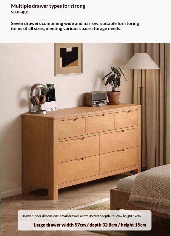 Solid Rubberwood Chest of Drawers with Seven Drawers in Modern Minimalist Style