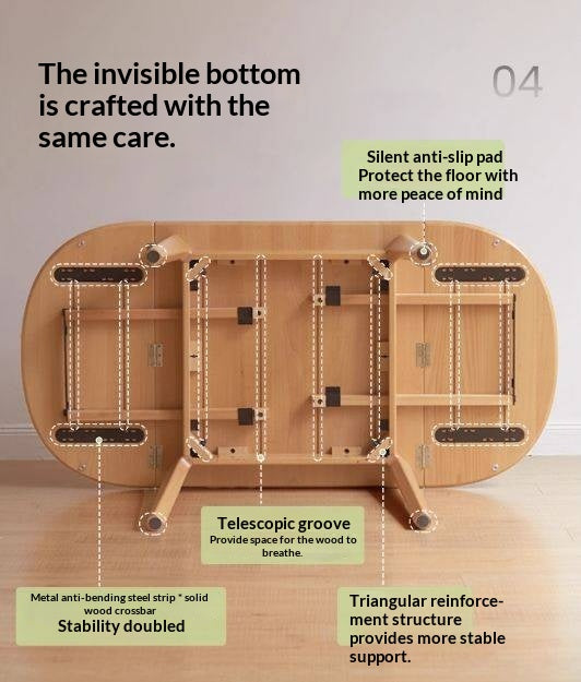 Beech Solid Wood Folding Dining Table