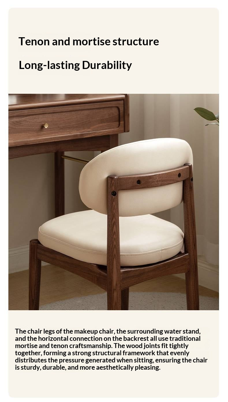 Black Walnut, Ash Solid Wood Modern White Soft Makeup Chair