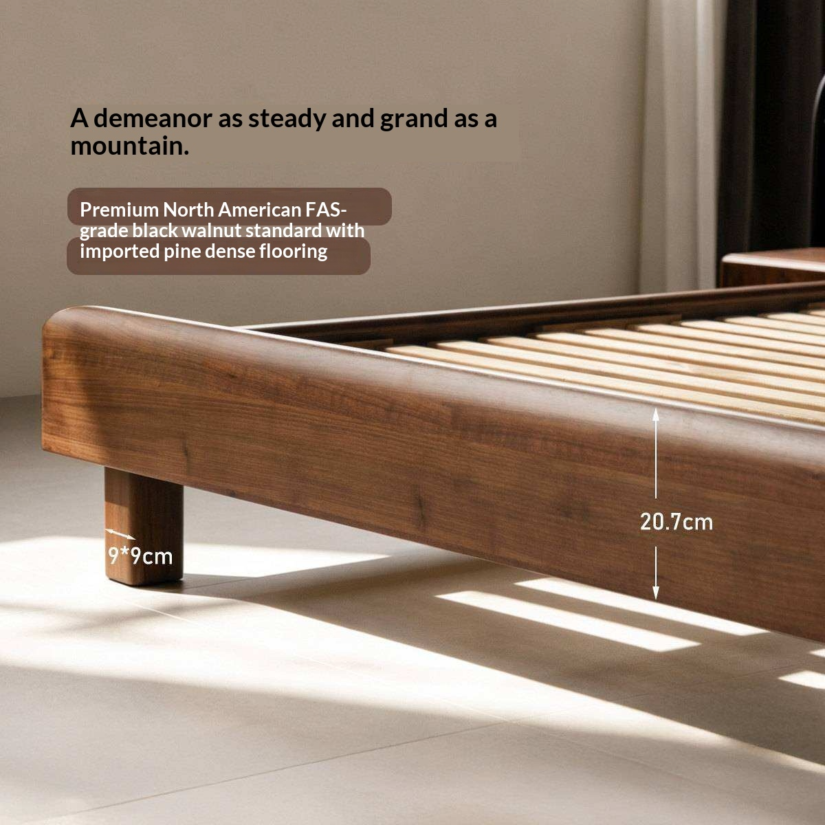 Black Walnut Solid Wood Genuine Leather Curved Leather Bed with Floating Base and LED Lighting