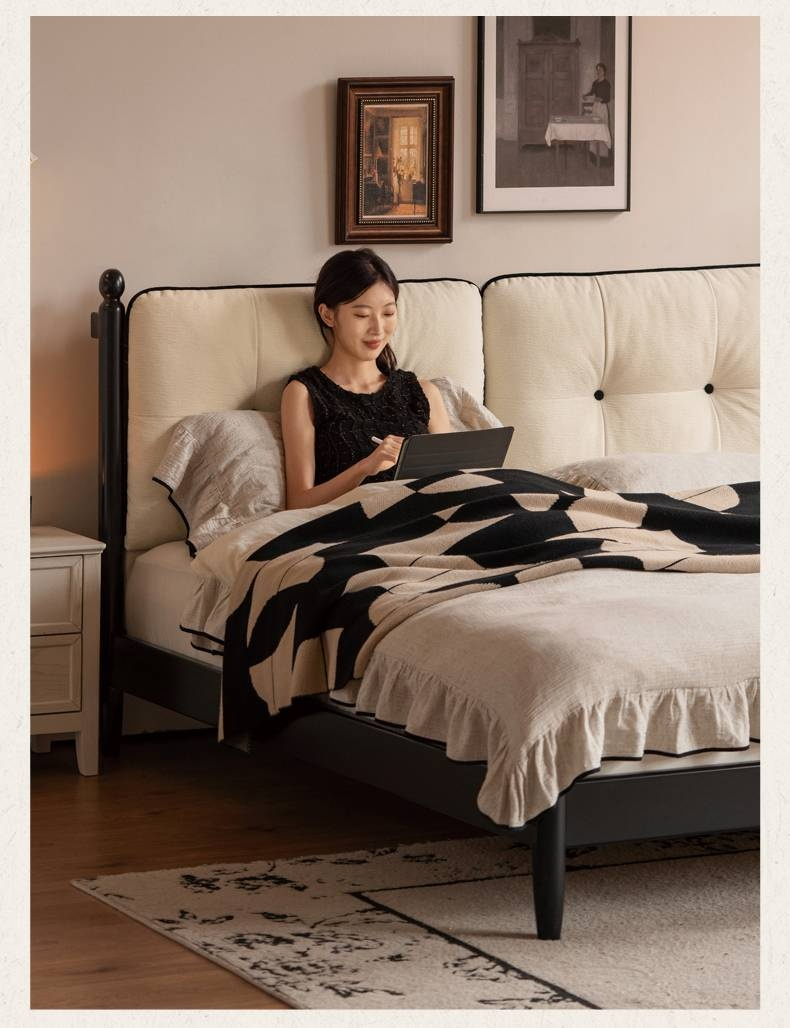 Rubberwood Solid Wood  French Retro Soft Bed