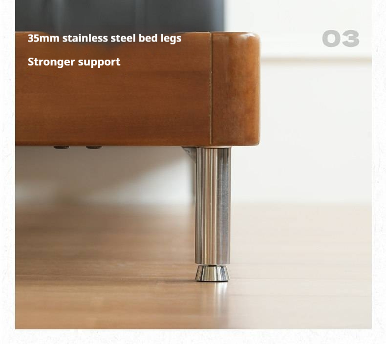 Tulipwood Solid Wood Bed — Bauhaus Style with Soft Genuine Leather Headboard