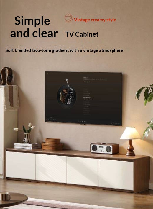Solid RubberWood TV Console with Two-Tone Color Block Design and Full Pull-Out Drawers