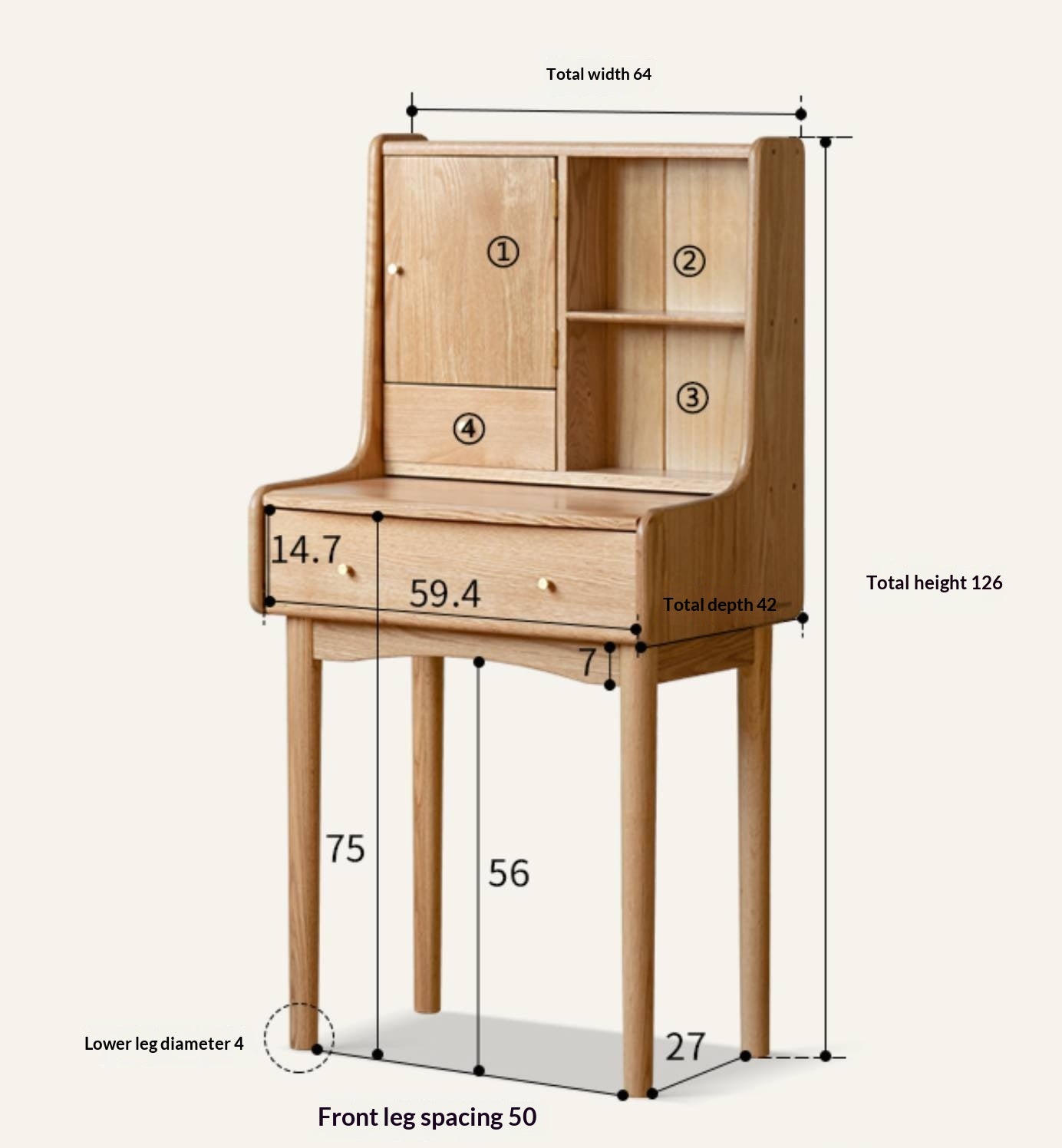 Oak Solid Wood, Solid Rubberwood Vanity Table, Makeup Table.