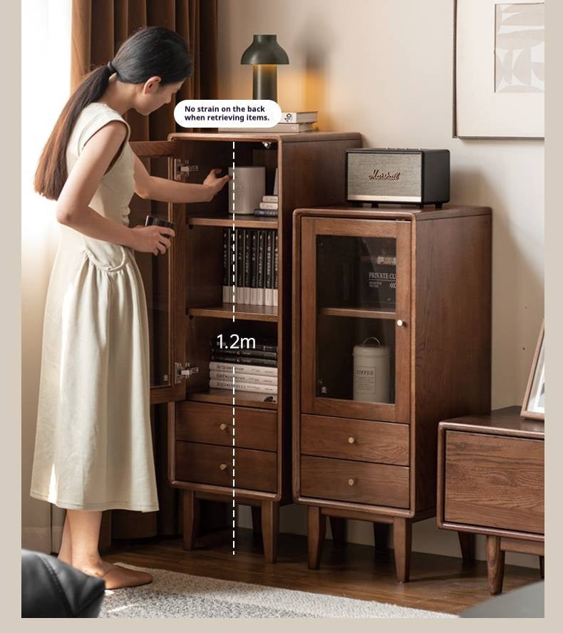 Oak Solid Wood Side Cabinet, Walnut Color.