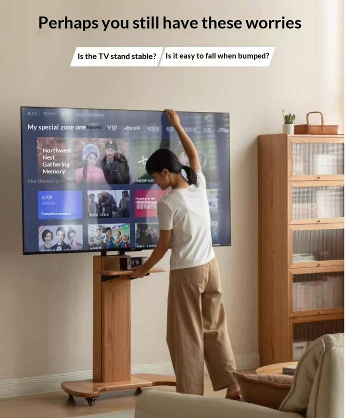 Oak Solid Wood TV Stand, Mobile Floor to Floor TV Cabinet.