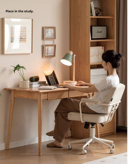 Oak Solid Wood Office Desk Spindle-Shaped Slanted Legs