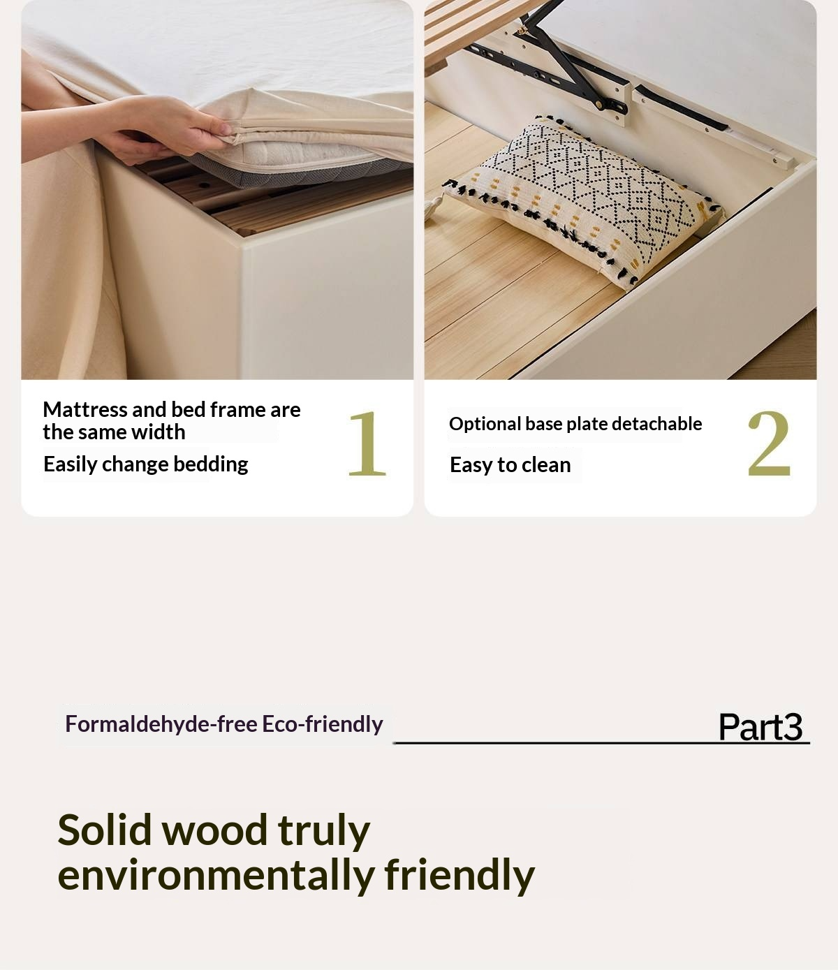 Rubberwood Solid Wood Storage Bed with No Headboard and Side-Opening Lid