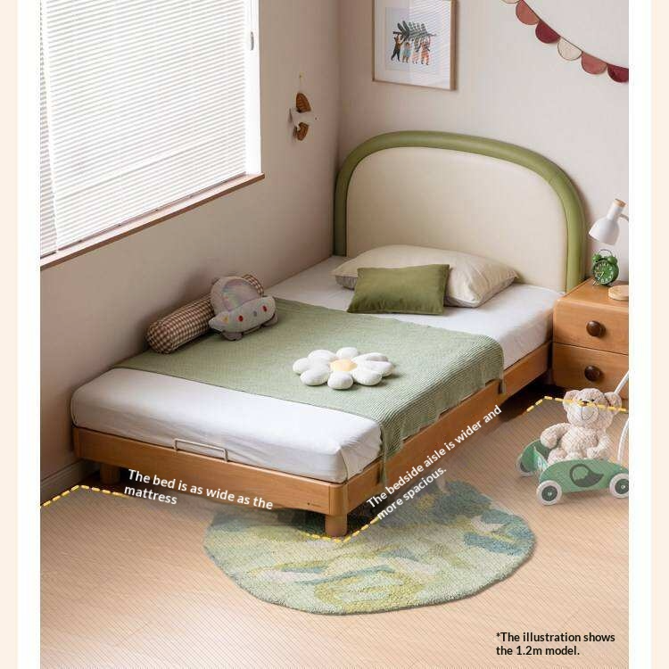 Beech solid wood Kids Bed with Round Headboard and Adjustable Height Legs