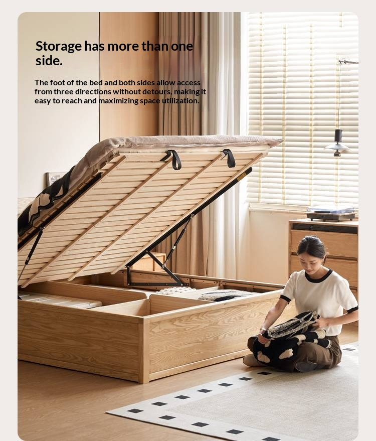 Ash Solid Wood Bed — Slab Design, Home Italian Light Luxury Box Bed