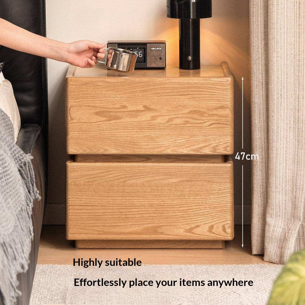 Oak Solid Wood Nightstand with Storage Drawer
