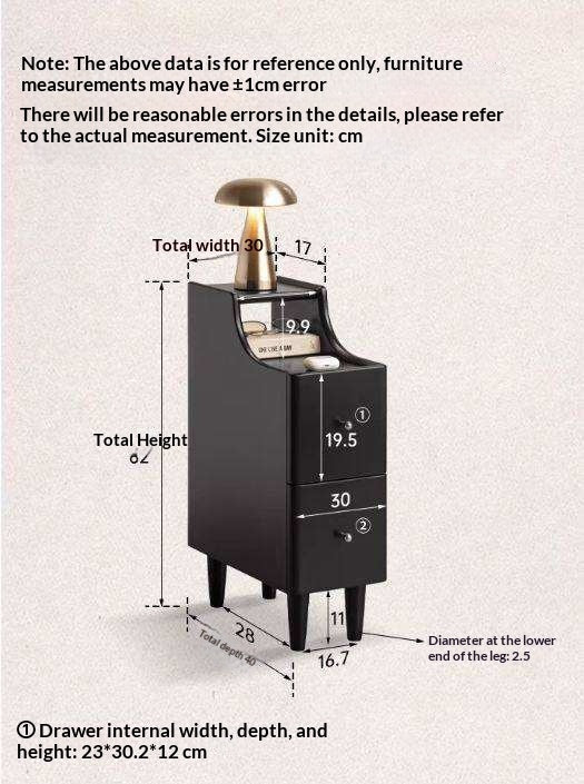 Solid RubberWood Ultra-Narrow Nightstand Storage Cabinet