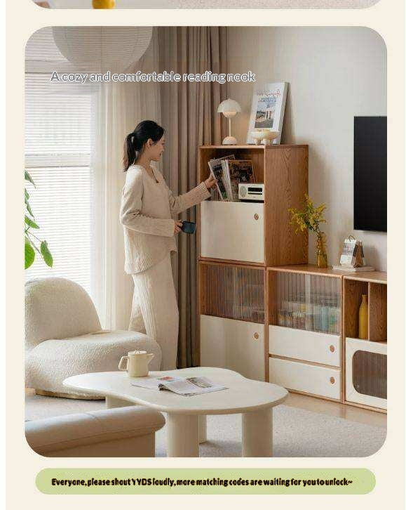 Oak, Beech Solid Wood Cream Style Module Combination Bookcase