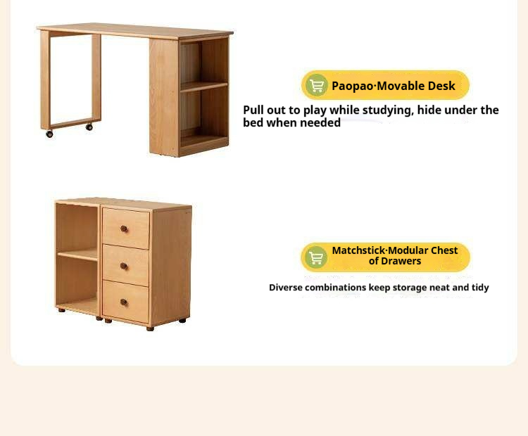 Beech Solid Wood Children's Loft Bed with Table Under Bed