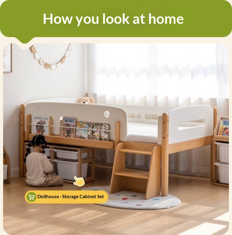 Beech Solid Wood Children's Multifunctional Storage Loft Bed