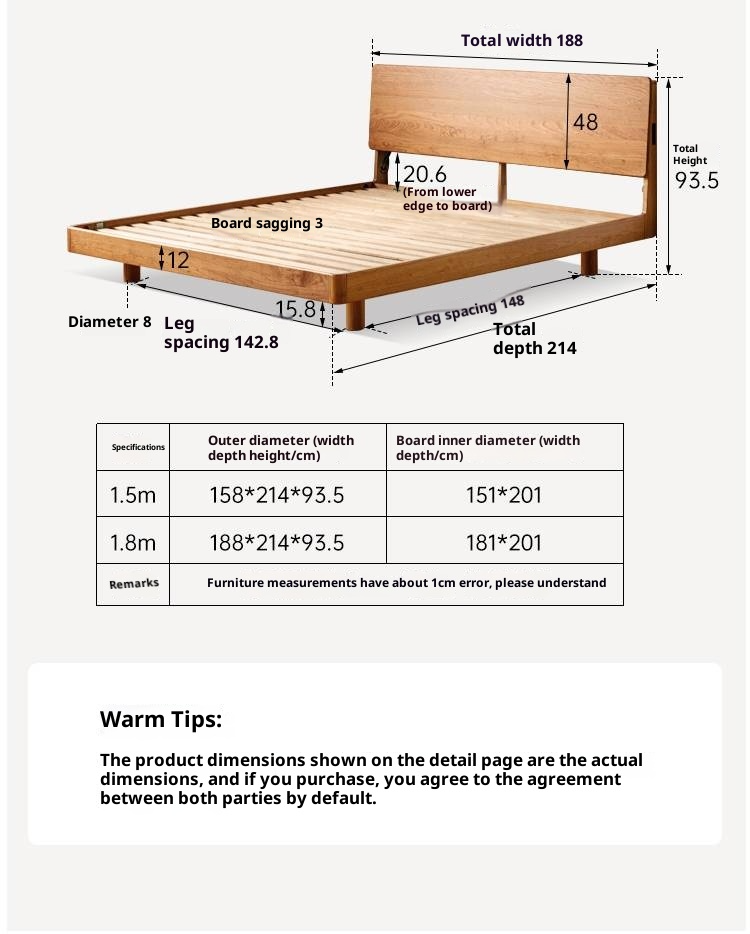 Cherry Solid Wood with Light Floating Bed Retro Simple