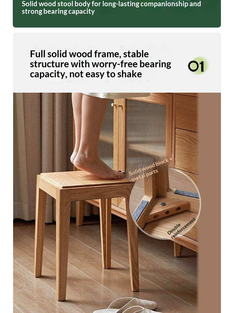 2pcs - Beech, Oak, Ash, Cherry Solid Wood, Solid RubberWood Foldable Nordic Square Stool