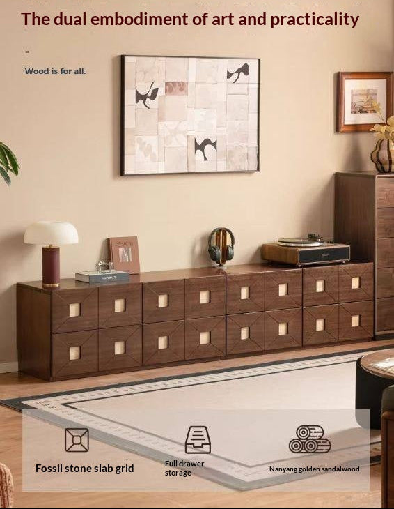 Sandalwood Solid Wood Vintage TV Cabinet with Floor Standing and Storage Space