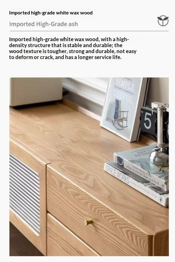 White Ash Solid Wood Nordic White Wax TV Cabinet.