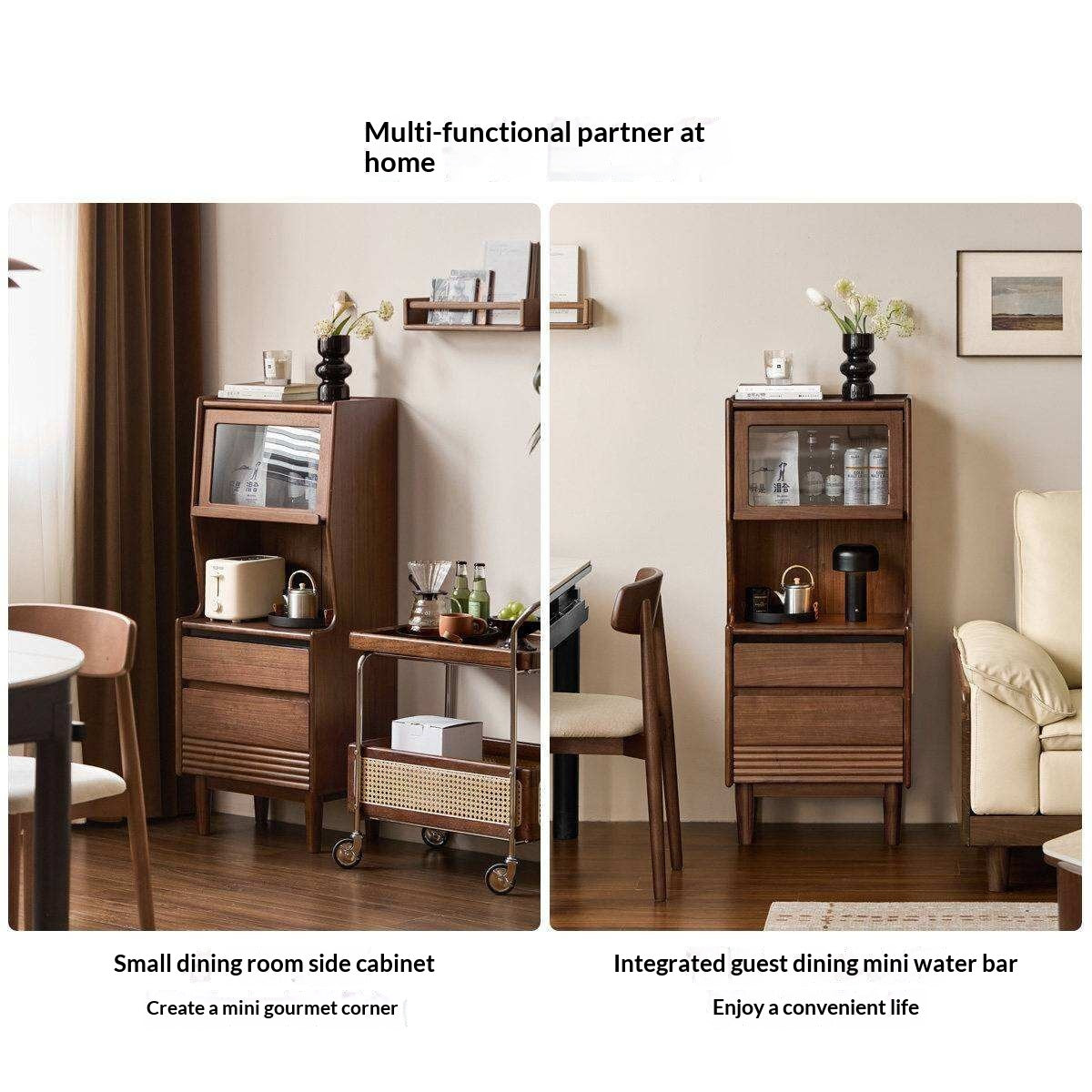 Black Walnut Solid Wood Side Cabinet with Light Luxury Finish, Sideboard