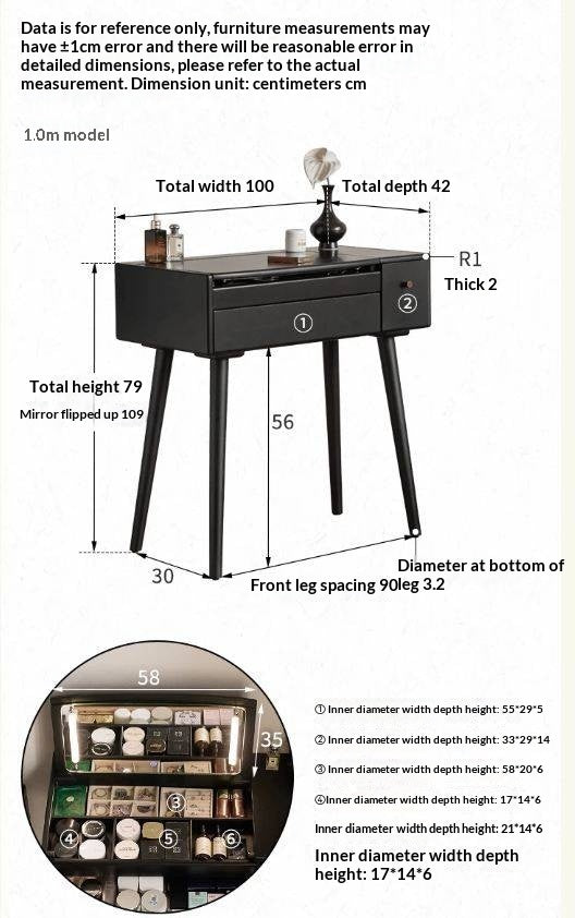 Solid RubberWood Black Vanity Table Mirror LED Touch