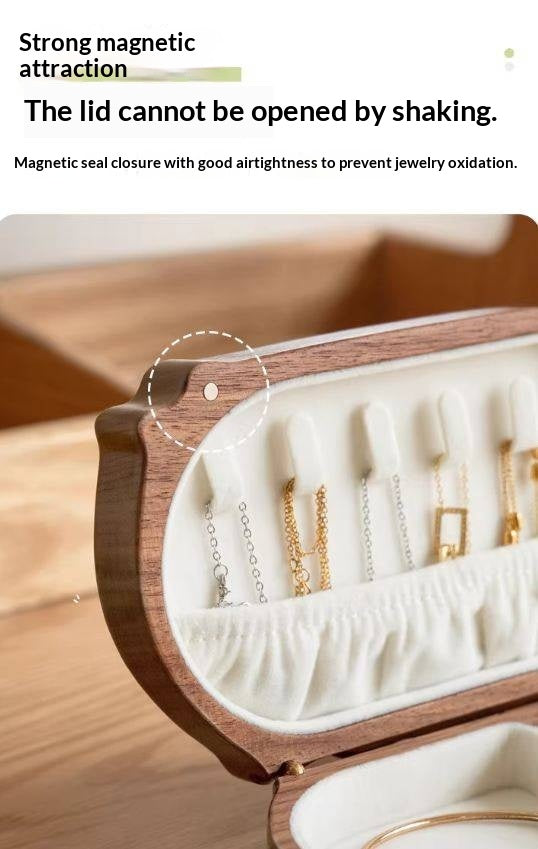 Cherry, Black Walnut Solid Wood Portable Jewelry Box with Multi-Compartment Storage