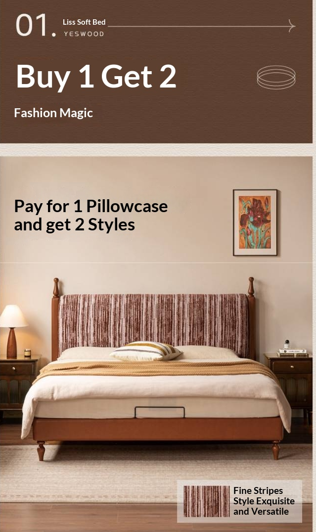 Ash Solid Wood Fabric Retro Edge Detachable Washable Soft Leaning Bed