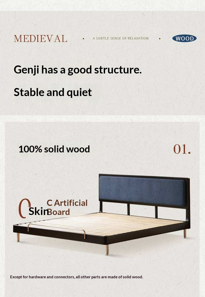 Rubberwood Solid Wood Ancient Style Double Bed