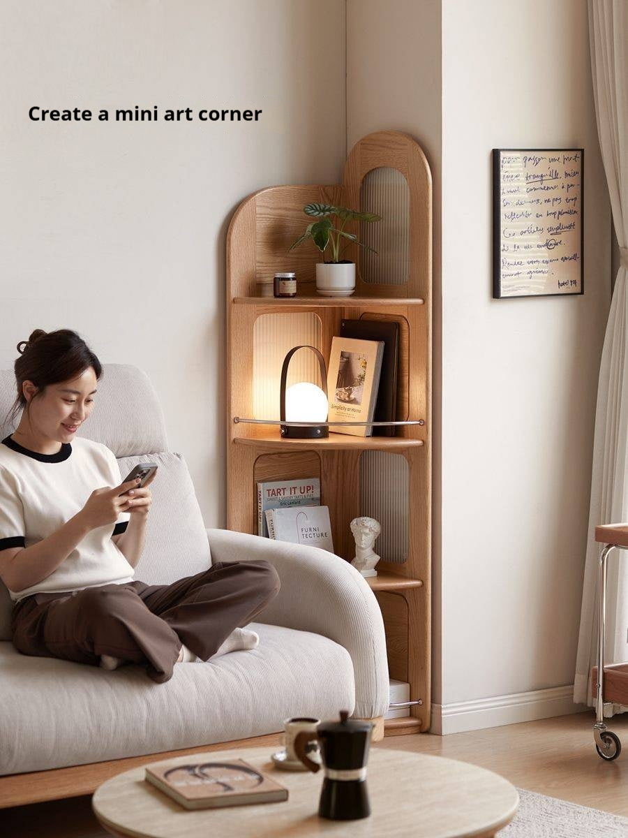 Oak, Ash Solid Wood Bookshelf Household Corner Storage Rack