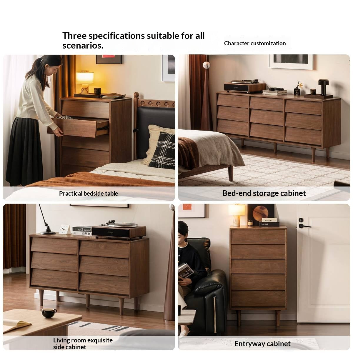 Black Walnut Solid Wood Vintage Style Chest of Drawers