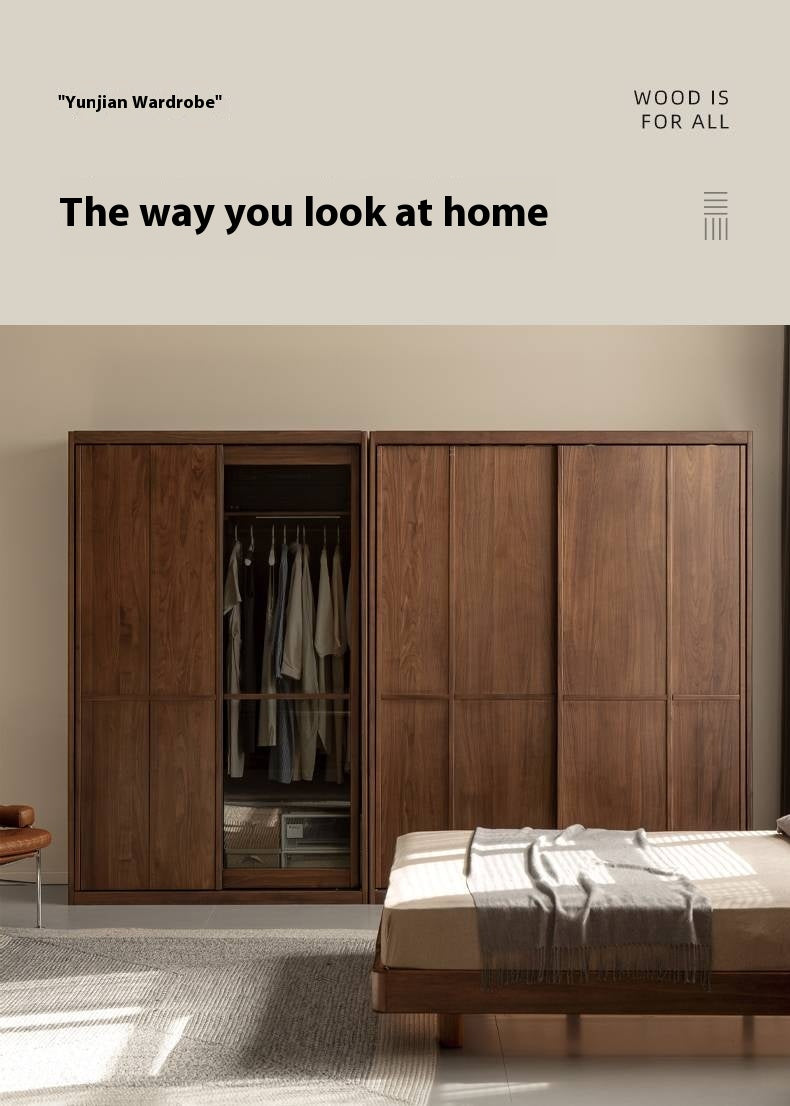 Black Walnut Solid Wood Italian Luxury Sliding Door Wardrobe